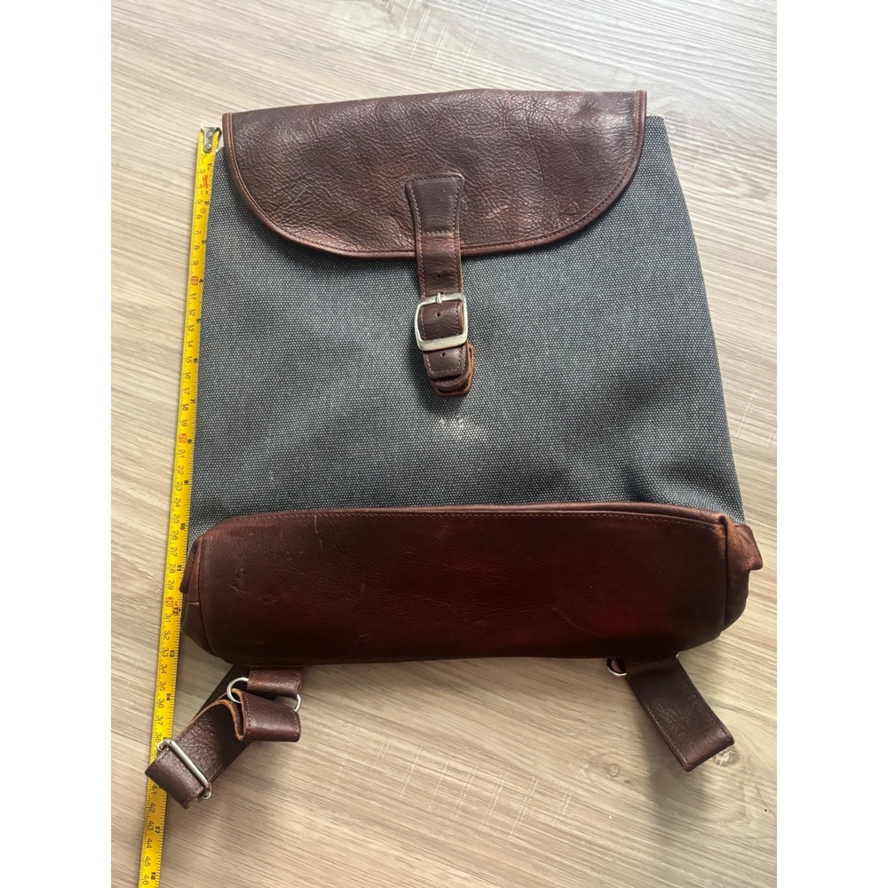 SAS Portrait Collection‎ Backpack Grey Canvas Brown Leather Flap Buckle Mens Bag
